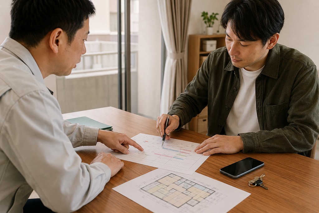 修繕工事の施工日程を調整する様子