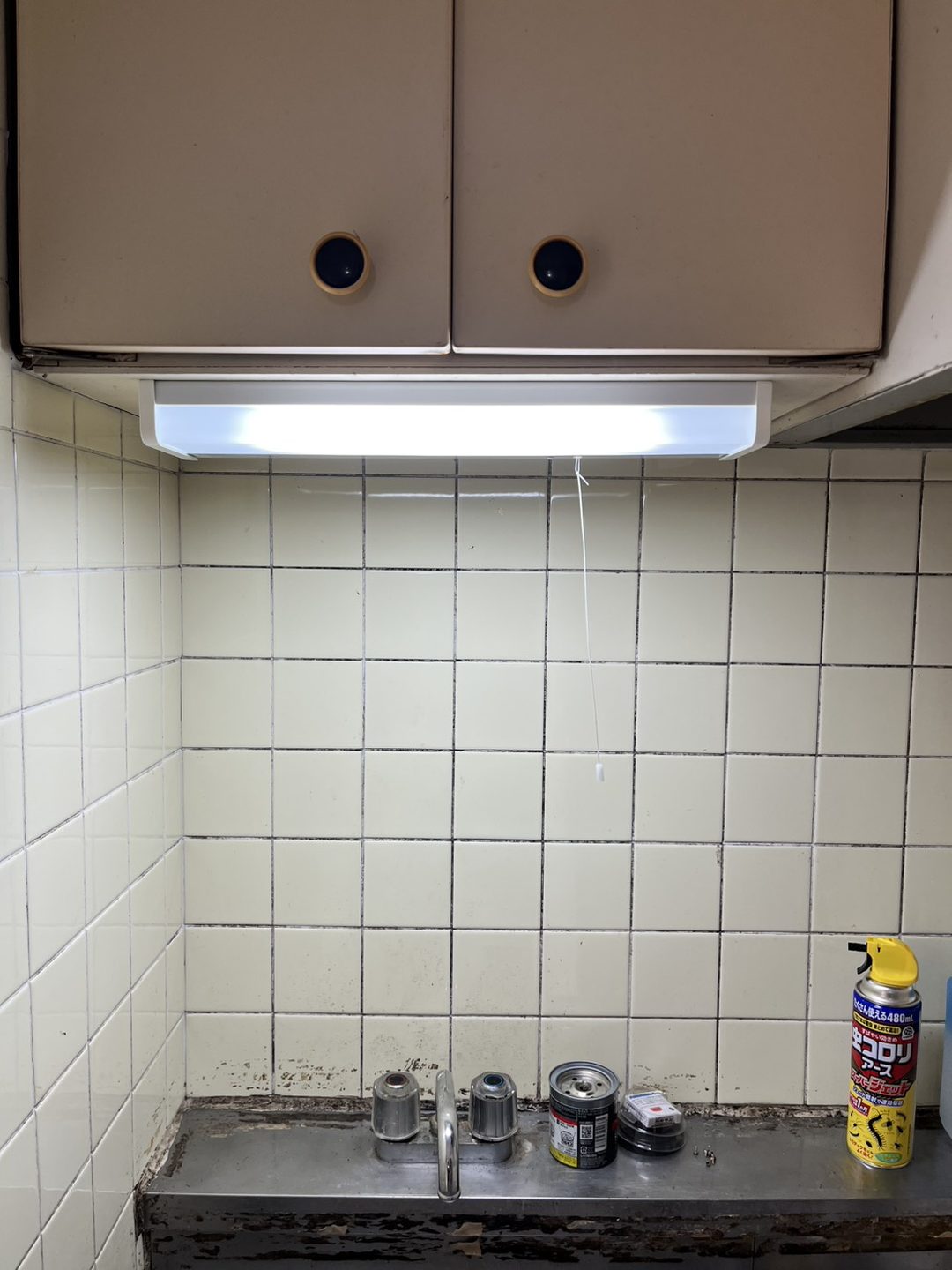 交換して点灯を確認したLED流し元灯